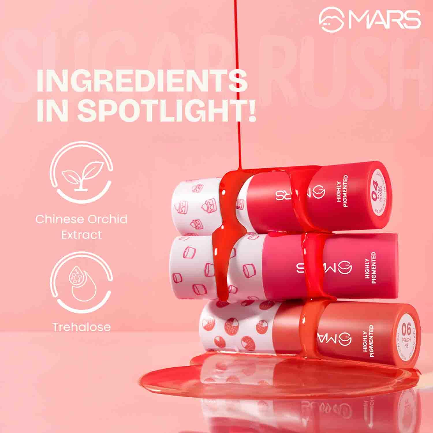 MARS Sugar Rush Liquid Blush (02-CORAL SORBET) | High-Pigmentation | Lightweight Formula | Dewy Matte Finish | Long-Lasting | Smooth Radiant Glow | Easy Doe-Foot Applicator (4.5ml)