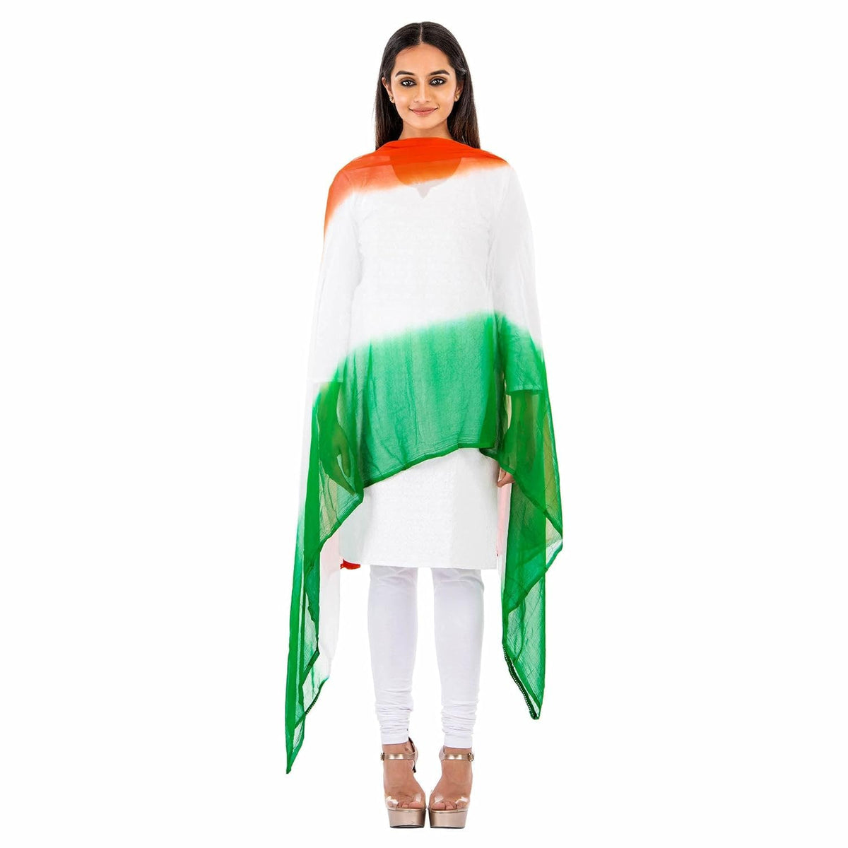 Kalakriti Womens Girls Dress Dupatta Full 2.25 mtrs | Tie-Dye Chiffon Fabric Dupatta Tricolor Chunni | Republic Day | Independence Day
