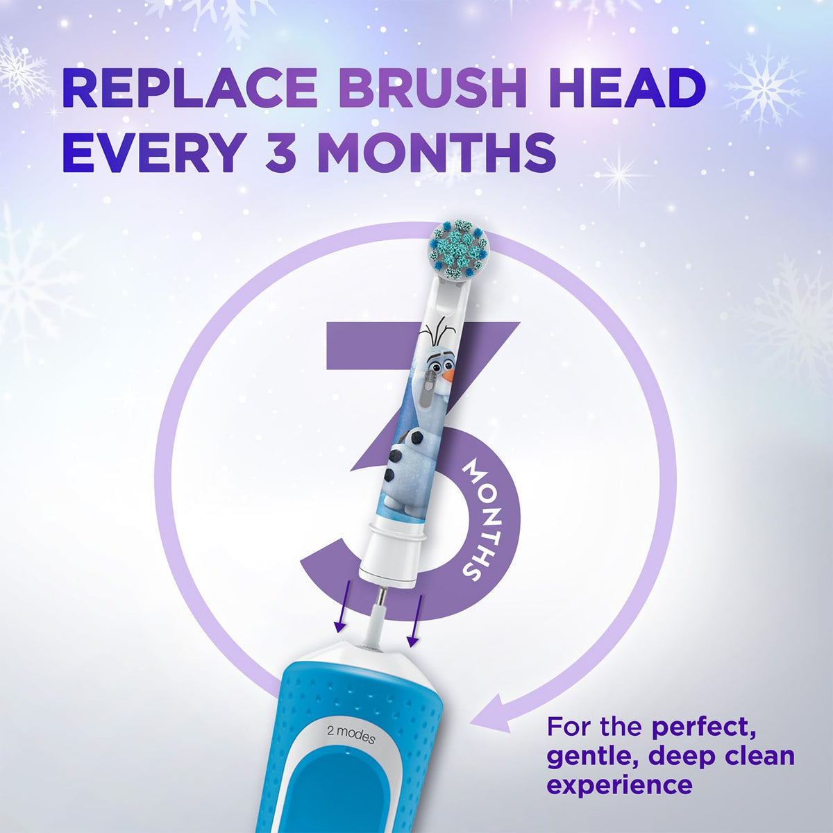 Oral B Kids Frozen Rechargeable Rotating Electric Toothbrush, 2 Brushing Modes (Daily & Sensitive), 2 Min Timer with Quadpacer, 2 Year Warranty, IPX7 Water Resi