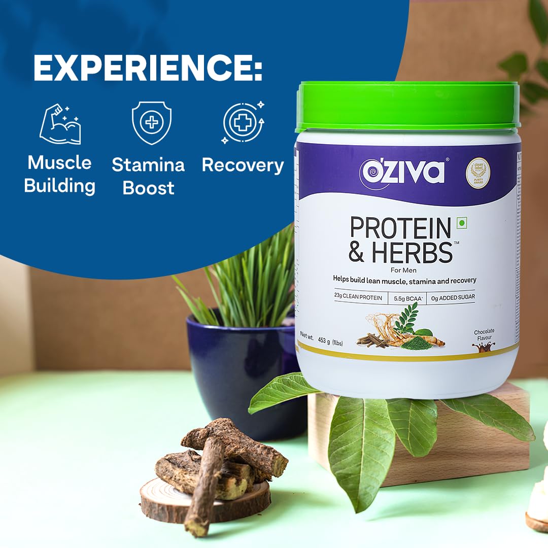 OZiva Protein & Herbs for Men, Chocolate, 16 Servings, 500 g Chocolate 1.1 lbs