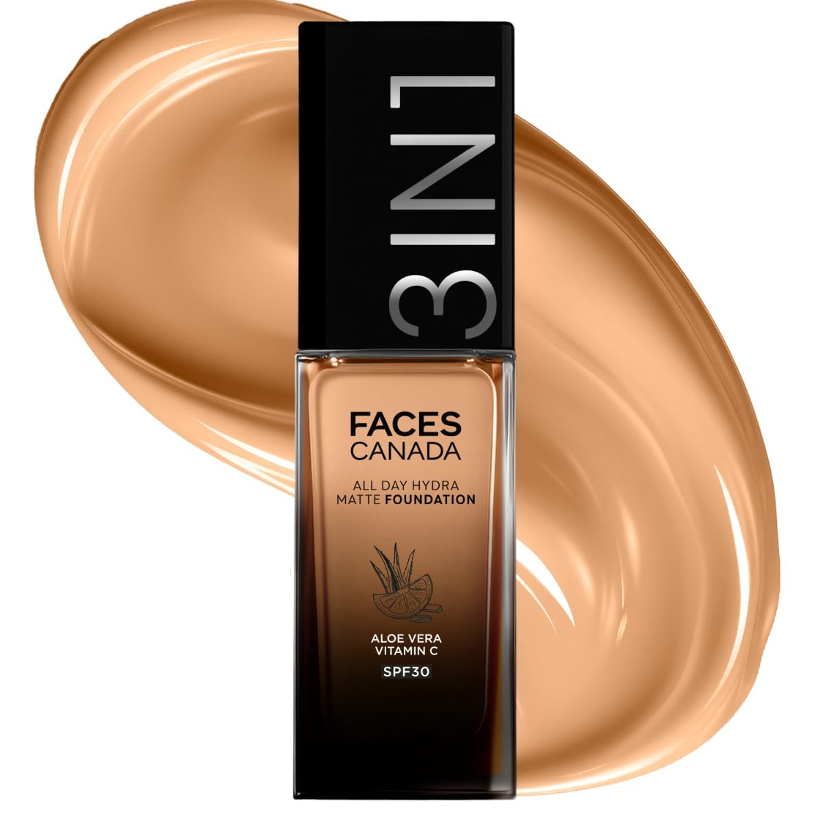 FACES CANADA All Day Hydra Matte Foundation | 3-in-1 Foundation + Moisturizer + SPF 30 | 24 HR Aloe Hydration & Vitamin C | 10HR Long Wear | Medium to High Buil