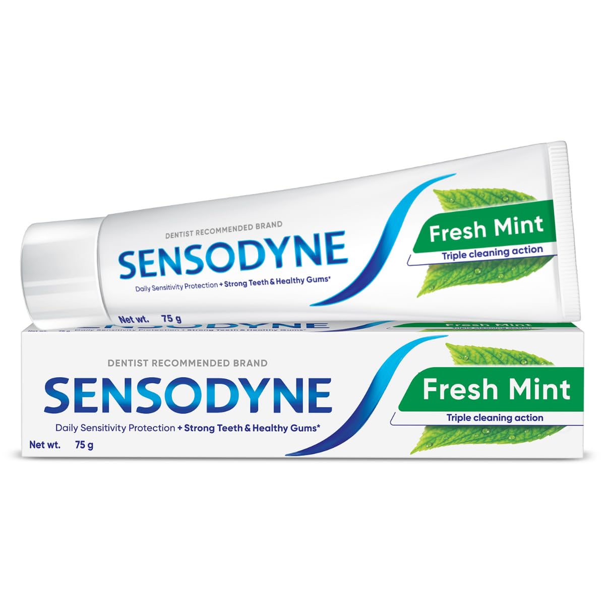 Sensodyne Toothpaste Fresh Mint | Daily Sensitivity Relief Tooth Paste Pack of 1 - 75gm | Dentist Recommended | Everyday Use Paste, Fresh Breath, Fights Tooth D