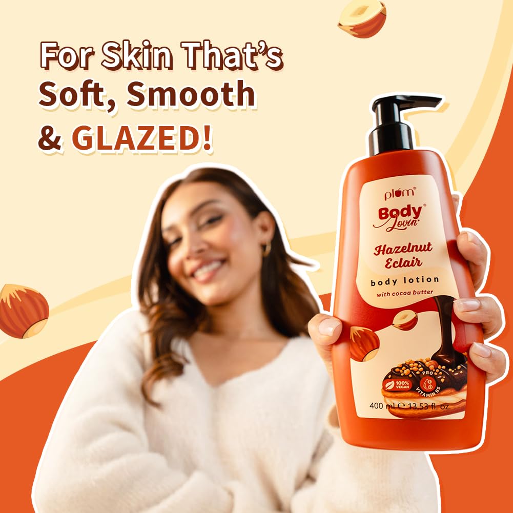 Plum BodyLovin' Hazelnut Eclair Body Lotion | Cocoa Butter & Vitamin B5 for Deep Moisturization | Hazelnut & Vanilla Notes | Non-Greasy & Lightweight | Soft, Sm