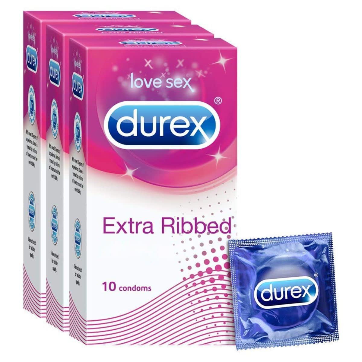 Durex Multi Pack Condoms for Men | Extra Time, Extra Dotted & Extra Ribbed | 10 Count (Pack of 4) Condoms Thin, Ribbed, Dotted & Extra time condoms