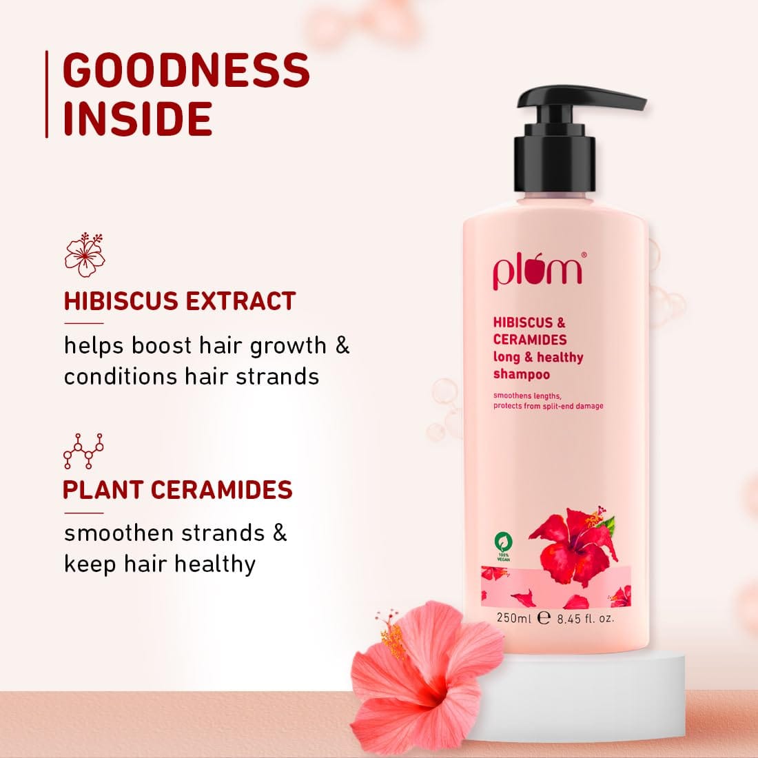 Plum - Hibiscus & Ceramides Shampoo | For Silky, Smooth, Long Hair & Split End Repair | Shampoo for Women and Men | 250ml