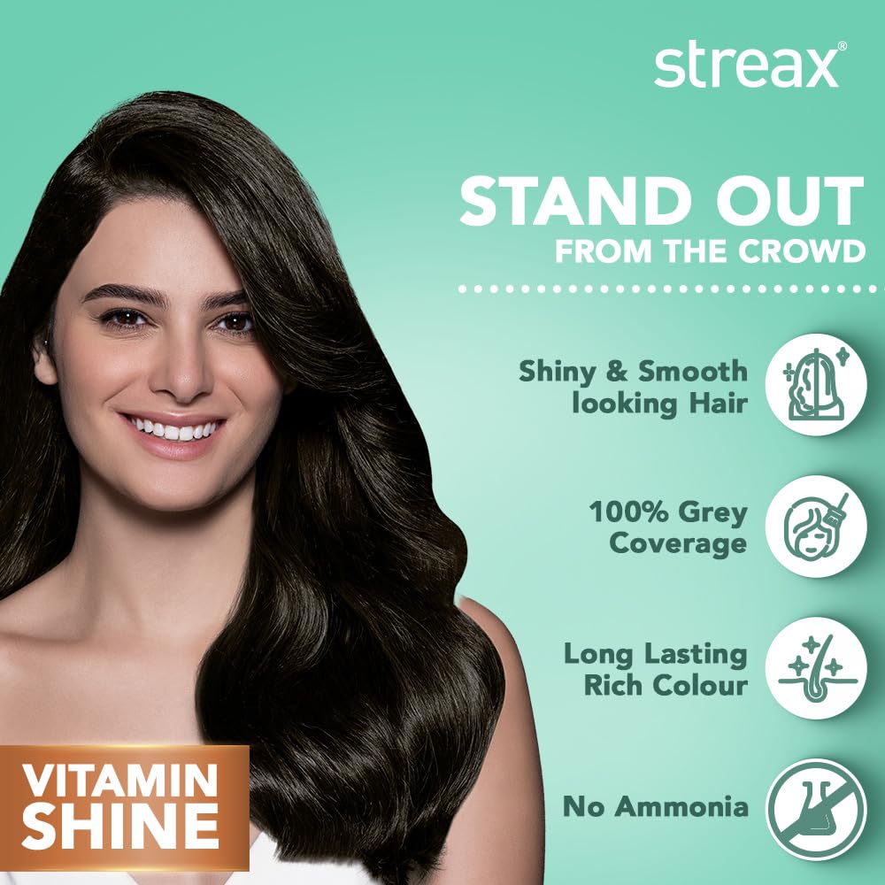 Streax Women's Crème Permanent Hair Colour - 3 Dark Brown Hair Color, 100% Grey Coverage,Ammonia Free Hair Color, Long Lasting Hair Colour, Colourant Tube 60G,