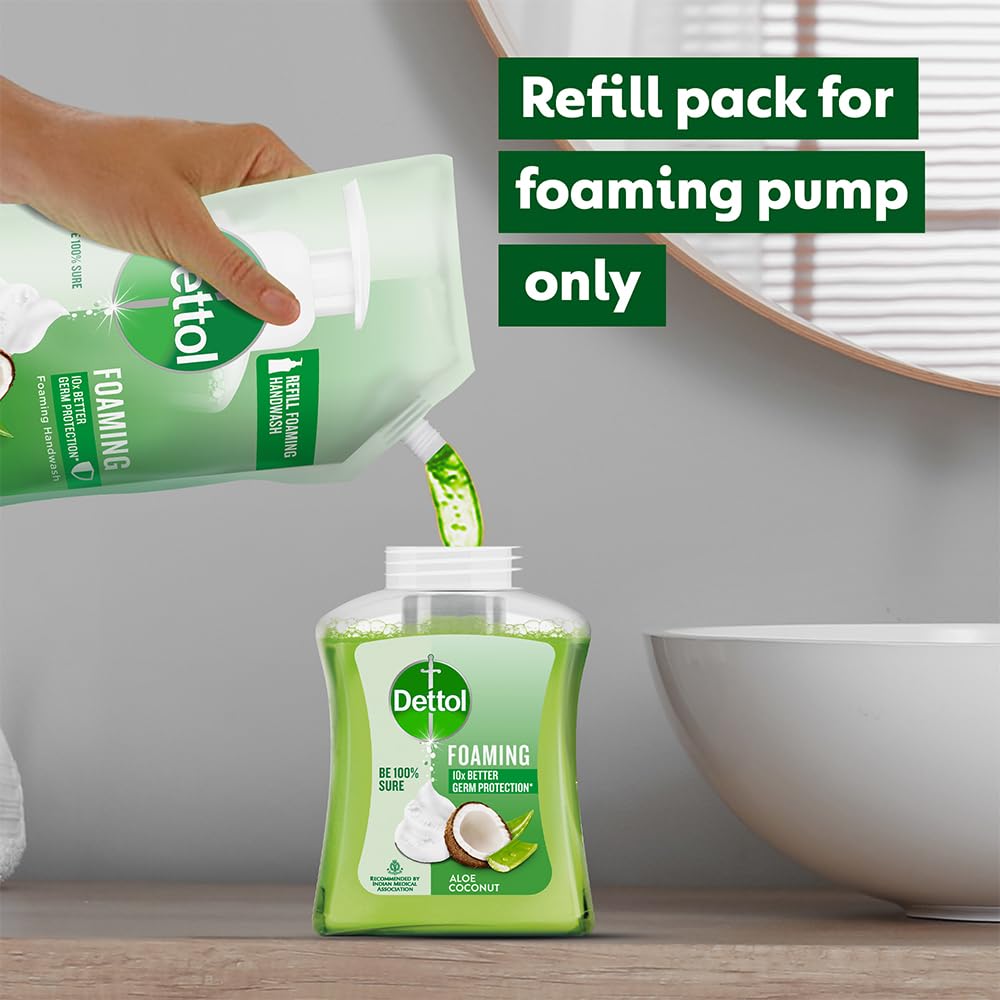 Dettol Foaming Handwash Pump - Aloe Coconut, 250ml | Rich Foam | Moisturizing Hand Wash | Soft on Hands 250 ml (Pack of 1)