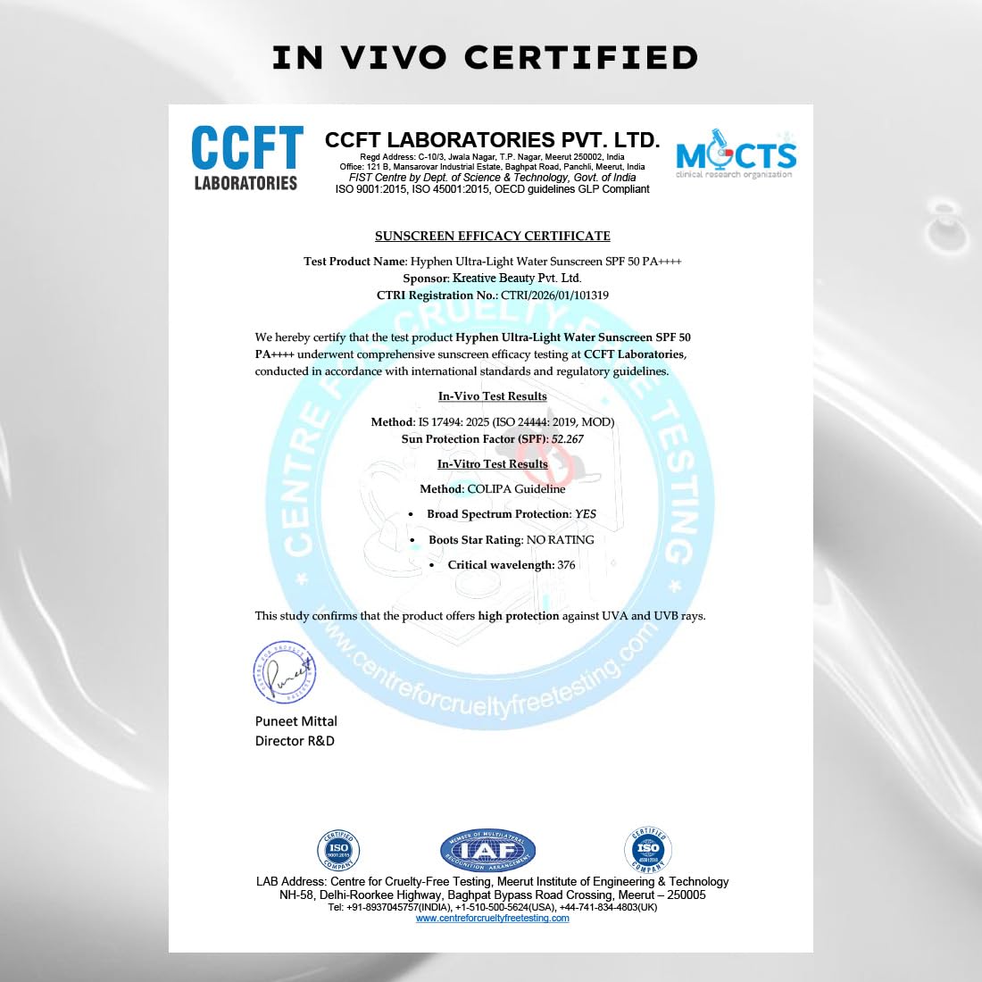 Hyphen 1% Hyaluronic Ultra Light Water Sunscreen SPF 50 PA ++++ | In-Vivo certified | Broad Spectrum & Blue Light Protection | No White Cast | Contains 5% Antio