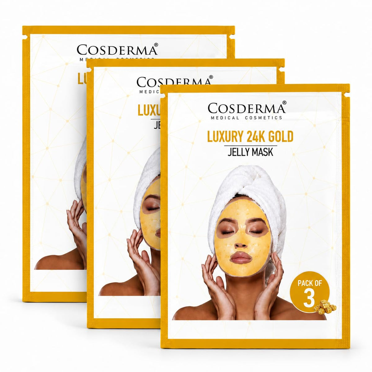 Luxury 24K Gold Jelly Mask | Brightening & Hydrating Peel-Off Facial Mask for Glow & Skin Firmness Care with Gold Dust, Hyaluronic Acid & Pearl Powder 35gm, 3 S