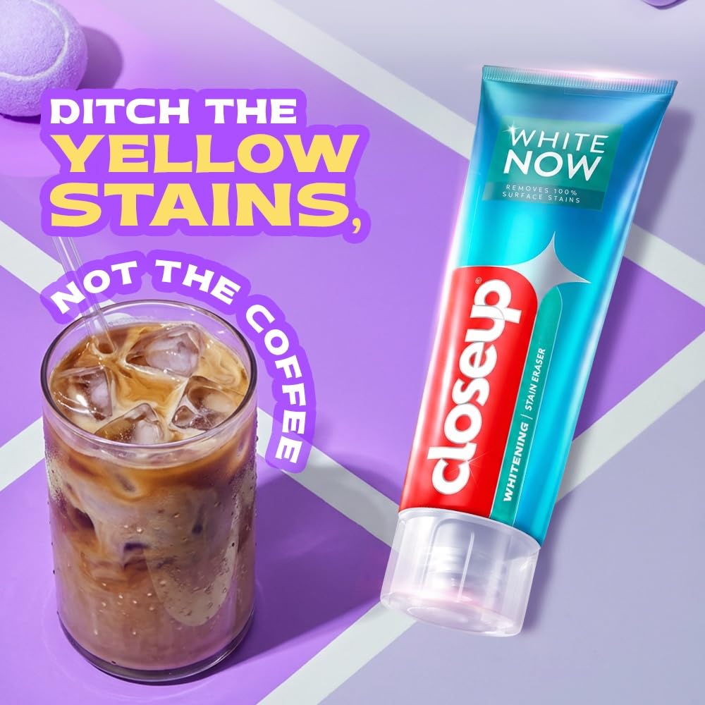 Close Up White Now Stain Eraser toothpaste for Teeth Whitening | Removes 100% surface stains to whiten teeth| Minty Fresh | Enamel safe & for daily use 100g