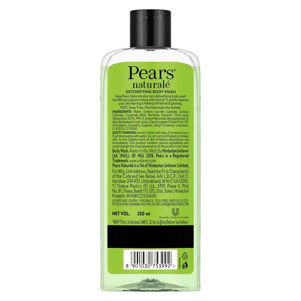 PEARS Pure & Gentle Moisturising Bathing Bar Soap with Glycerine For Golden Glow 125g (Pack of 5) & Naturale Detoxifying Aloevera Bodywash, 250 ml