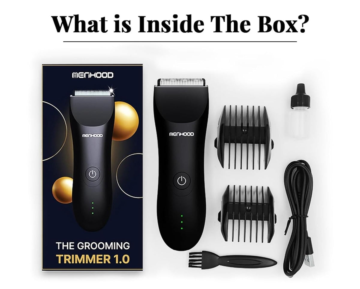 MENHOOD 1.0 Trimmer for Men, Body Groomer for Men Private Parts - Ball Groomer & All-in-One Grooming Kit, Beard & Hair Clipper with Ceramic Blade, 4 Length Sett