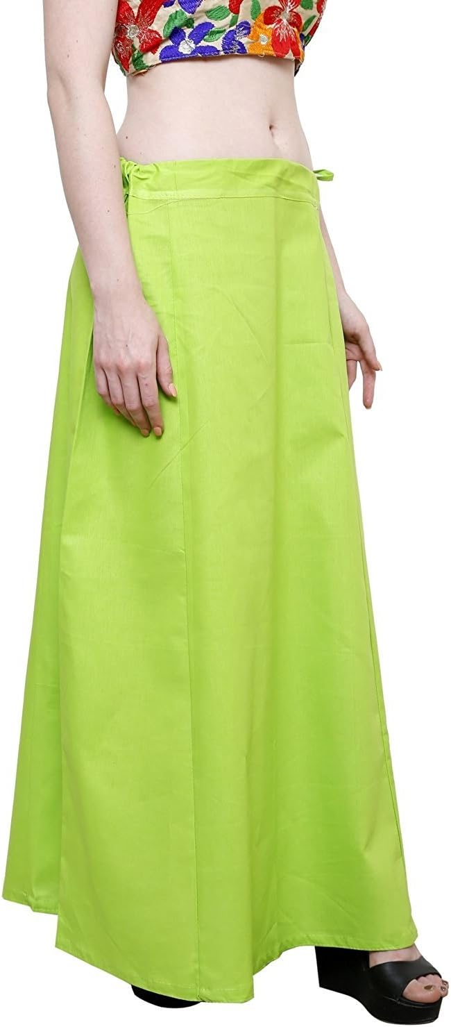 Women's Cotton Readymade Indian Inskirt Saree petticoats Underskirt - Free Size-Lime green One Size Leaf Green