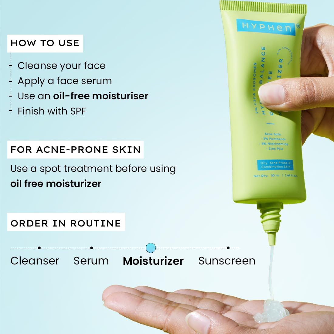 Hyphen 2% Cica Exosomes Oil-Free Moisturizer | 10X Deeper Hydration | Lightweight Water Gel with 5% Niacinamide | Controls Oil, Non-Comedogenic | Acne-Prone, Dr