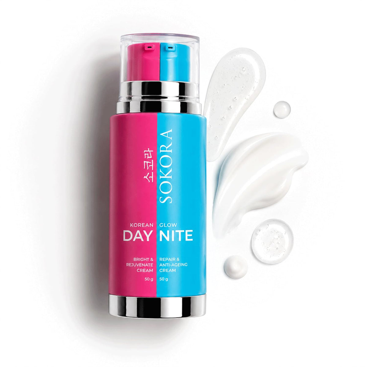 Korean Glow 2-in-1 Day & Night Face Cream Combo in One Bottle – Niacinamide, Retinol & Alpha Arbutin | Brightening Day Cream + Anti-Ageing Nite Cream | 100g | A