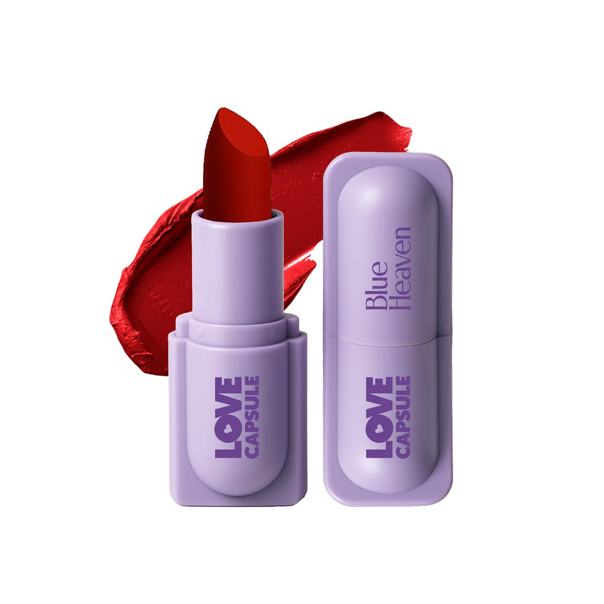 Blue Heaven Love Capsule Powder Matte Lipstick Infused With Vitamin E & Castor Oil for Intense Hydration| High Color Payoff| Matte Finish| Long Lasting Lipstick for women |Intense Red, 4gm