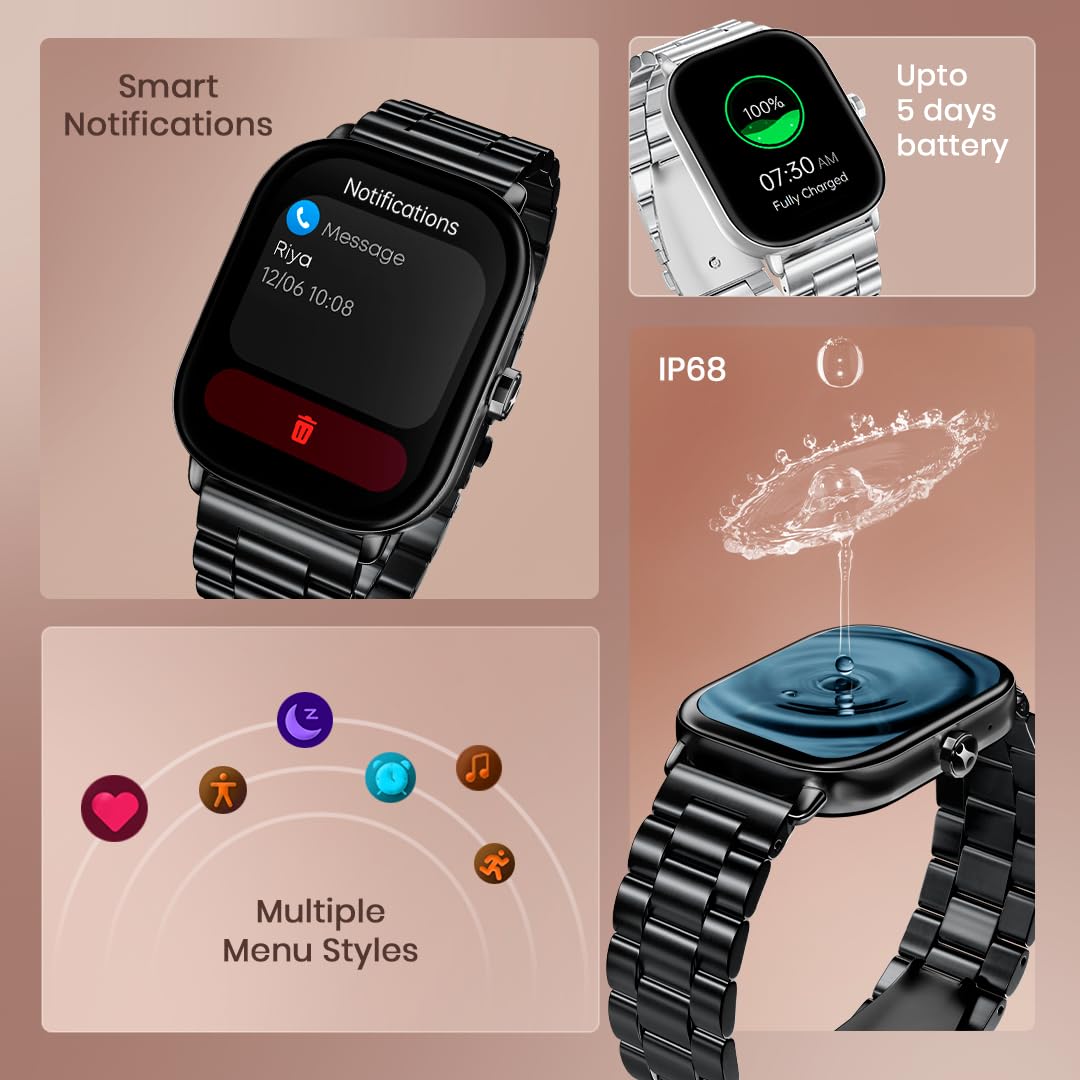 Fastrack Radiant FX2 2.04" AMOLED Smart Watch with BT Calling, Voice Assistant, Functional Crown, Metal Alloy Case, 100+ Sports Modes, SpO2, AOD – Smartwatch fo