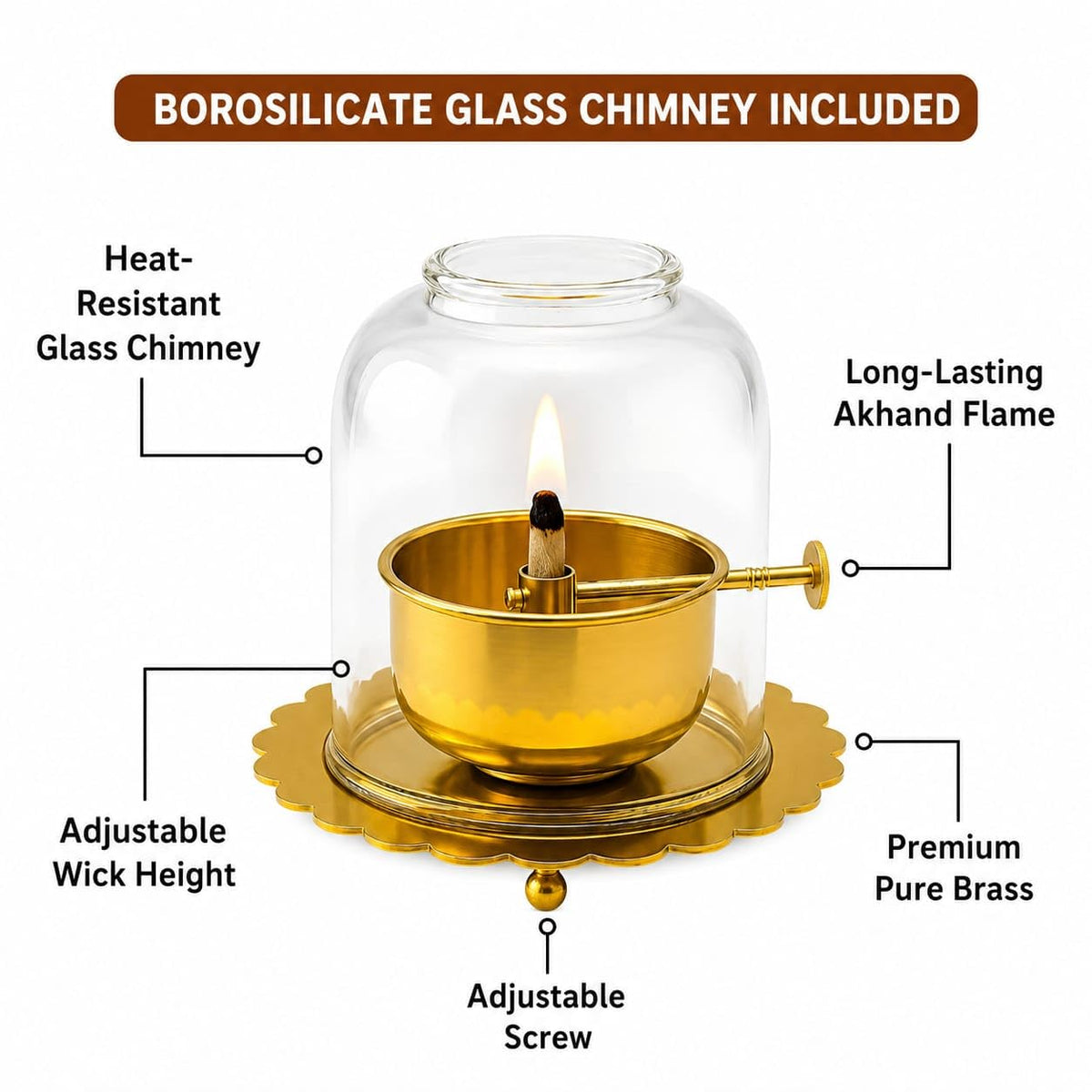 Akhand Jyoti Diya Oil Lamp, Medium Size, Golden