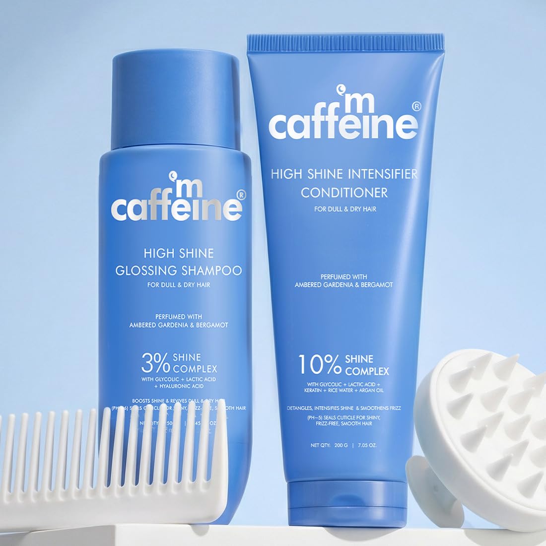mCaffeine Glass Hair Wash Duo | Glossy Hair Shampoo + Shine Intensifier Conditioner | New Shine Complex | Smooth, Shiny Hair & 48Hr Frizz Control | Long Lasting