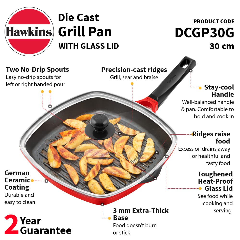 Hawkins 30 cm Grill Pan with Glass Lid, (DCGP30G)
