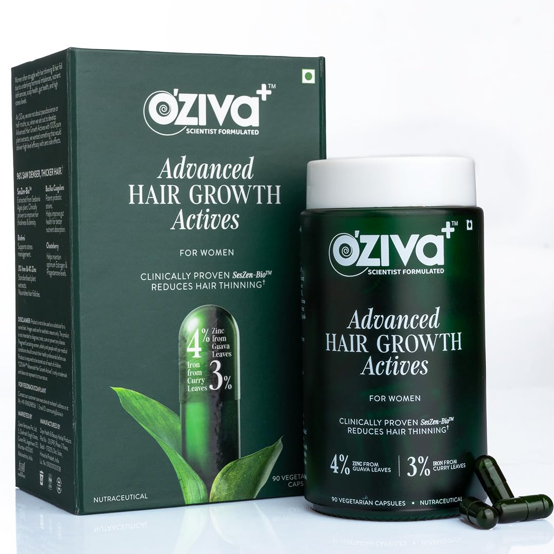 OZiva Advanced Hair Growth Actives, Reduces Hair Thinning, 90 Caps 1 Month, Starter Pack
