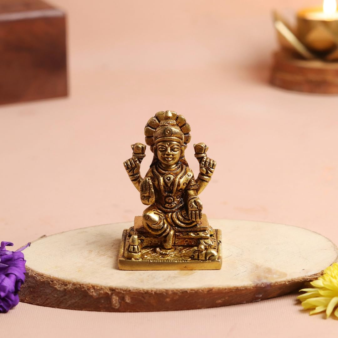 The Spiritual Living Brass Maa Laxmi Idol | 3 Inch | Laxmi MATA Murti | Pital | Lakshmi Devi Idol | for Home Puja | Small Statue | House Warming Gifts | Diwali
