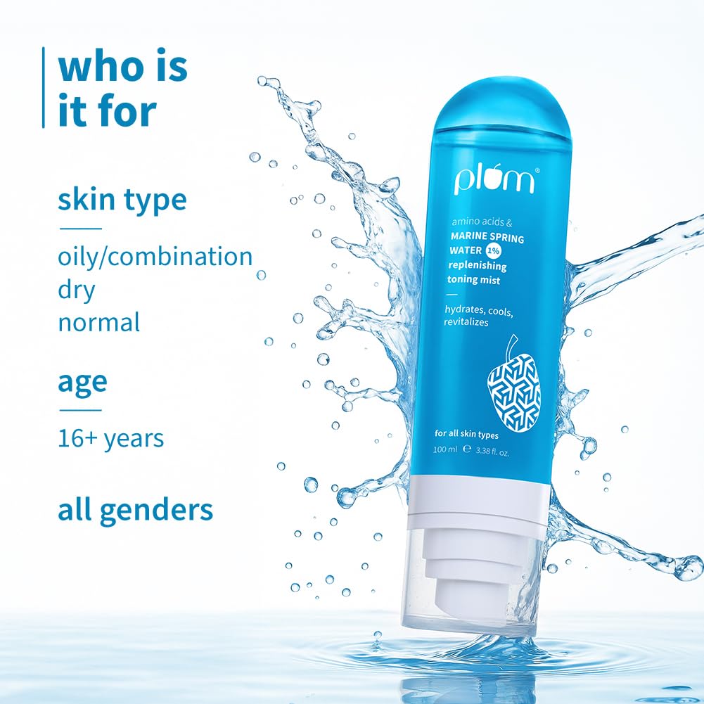 Plum 1% Marine Spring Water Replenishing Toning Mist Spray with Amino Acids | Hydrates, Cools & Revitalizes | with Active Minerals | On-the-go Soothing Face Mis