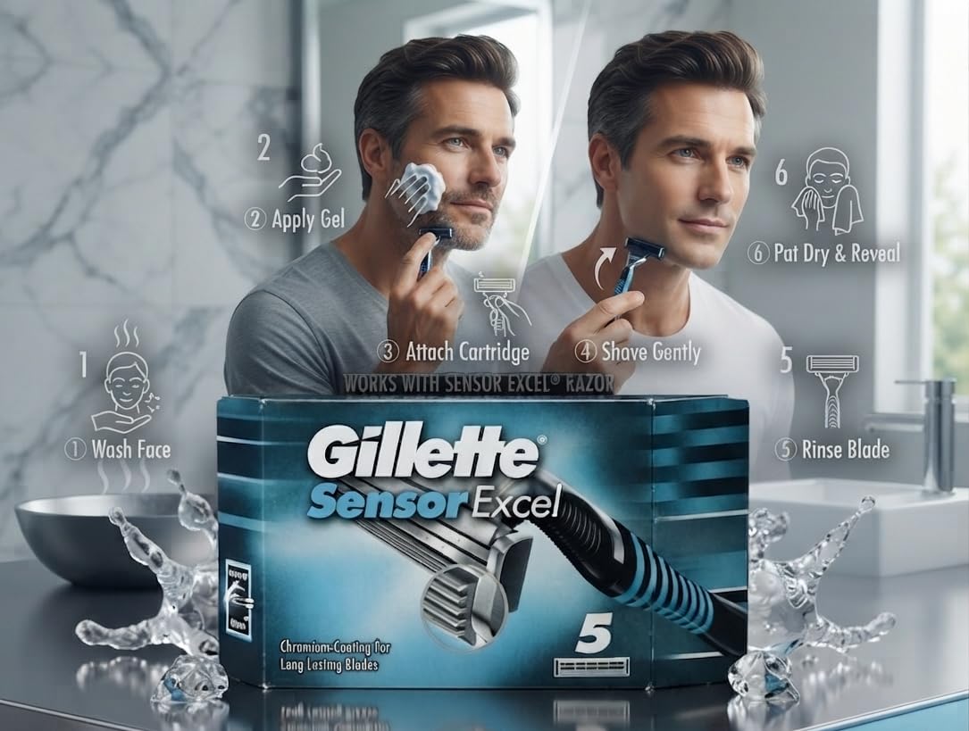 Gillette Sensor Excel Refill Razor Blade Cartridges - 5 Blades Cartridges (5 count)