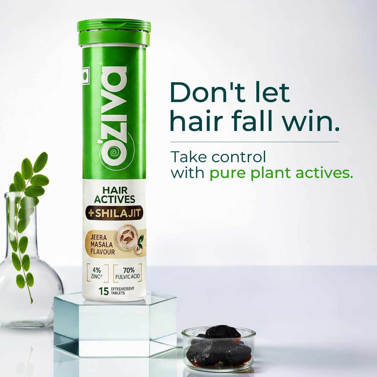 OZiva Hair Actives + Shilajit for Men, Hair Thickness, Density, 60 Tabs