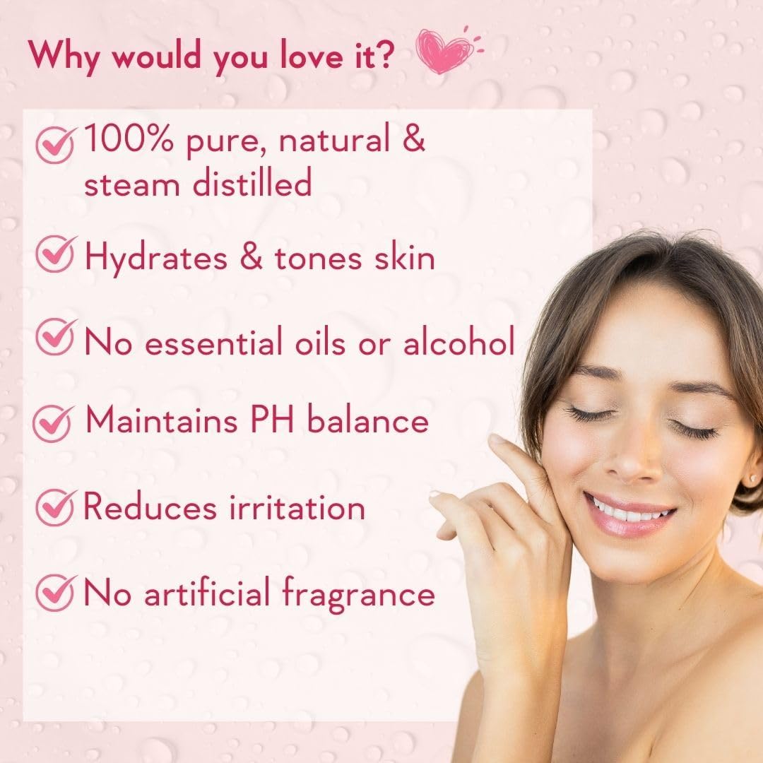 WishCare 100% Pure & Natural Rose Water Liquid - for Skin, Face & Hair - Steam Distilled - Kannauj Gulab Jal - Spray Skin Toner - Free from Paraben, Alcohol & C