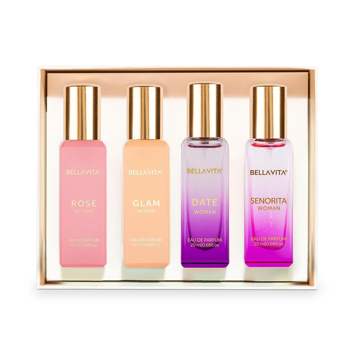 Bella Vita Luxury | Perfume Gift Set for Women 4x20ml | Gifts for Woman | Perfume for Woman | Date, Senorita, Glam, Rose Long Lasting EDP | Floral & Fruity Prem