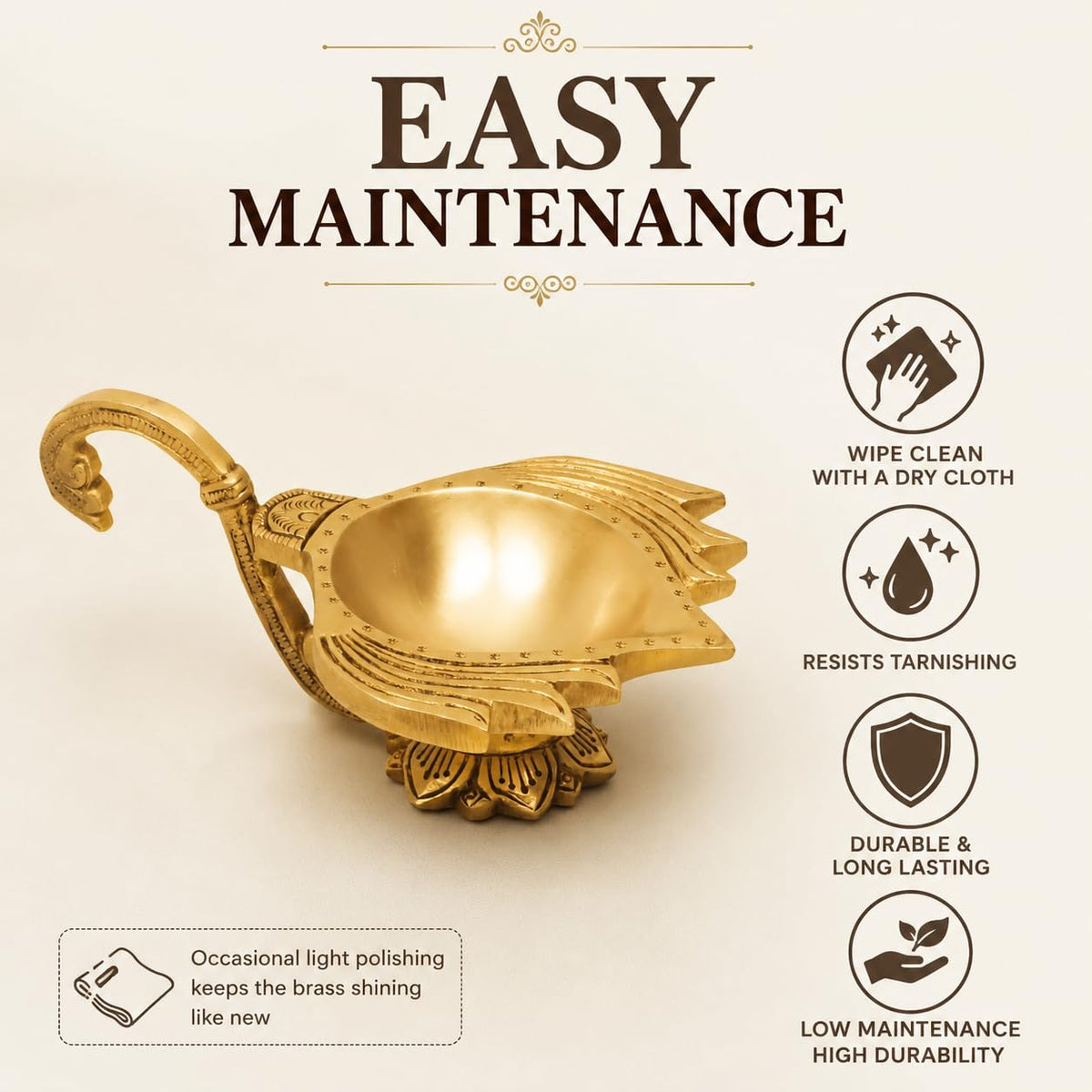 SHANTI 100% Pure Brass Lotus Shape Akahnd Diya/Oil Lamp/Kamal Patta Deepak/Diya for Puja Room (LP3421)