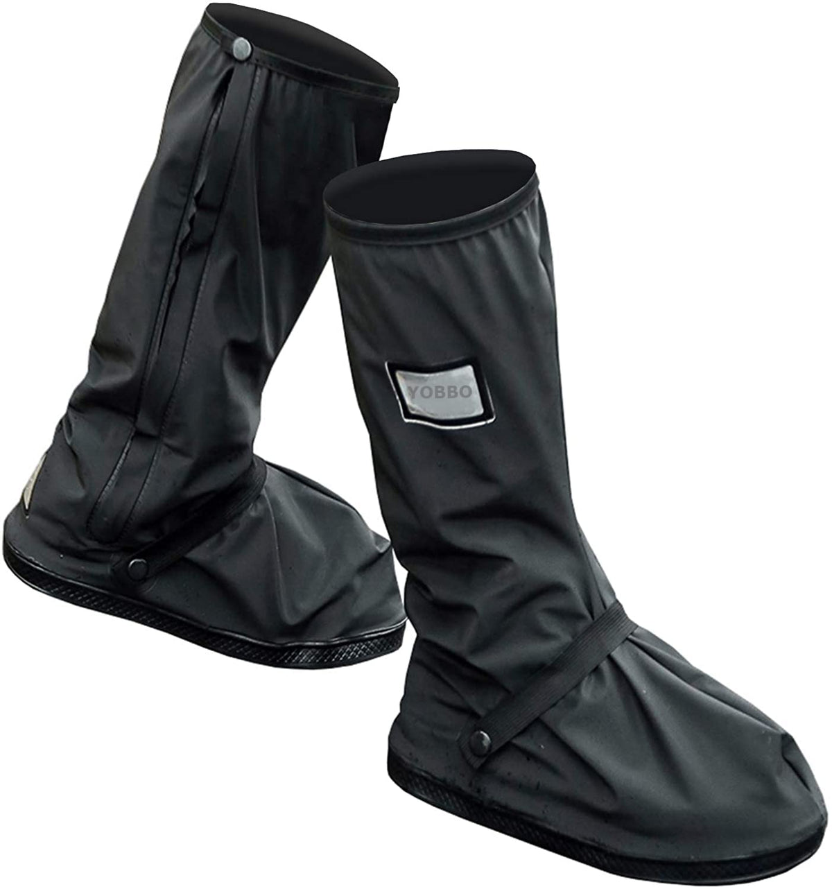 Yobbo Waterproof Shoe Cover Protector Rainy Season Rain Gear Galoshes Overshoes Tall Boot Reusable Anti Slip Rubber Reflector for Men Women 1-Pair Black Large (