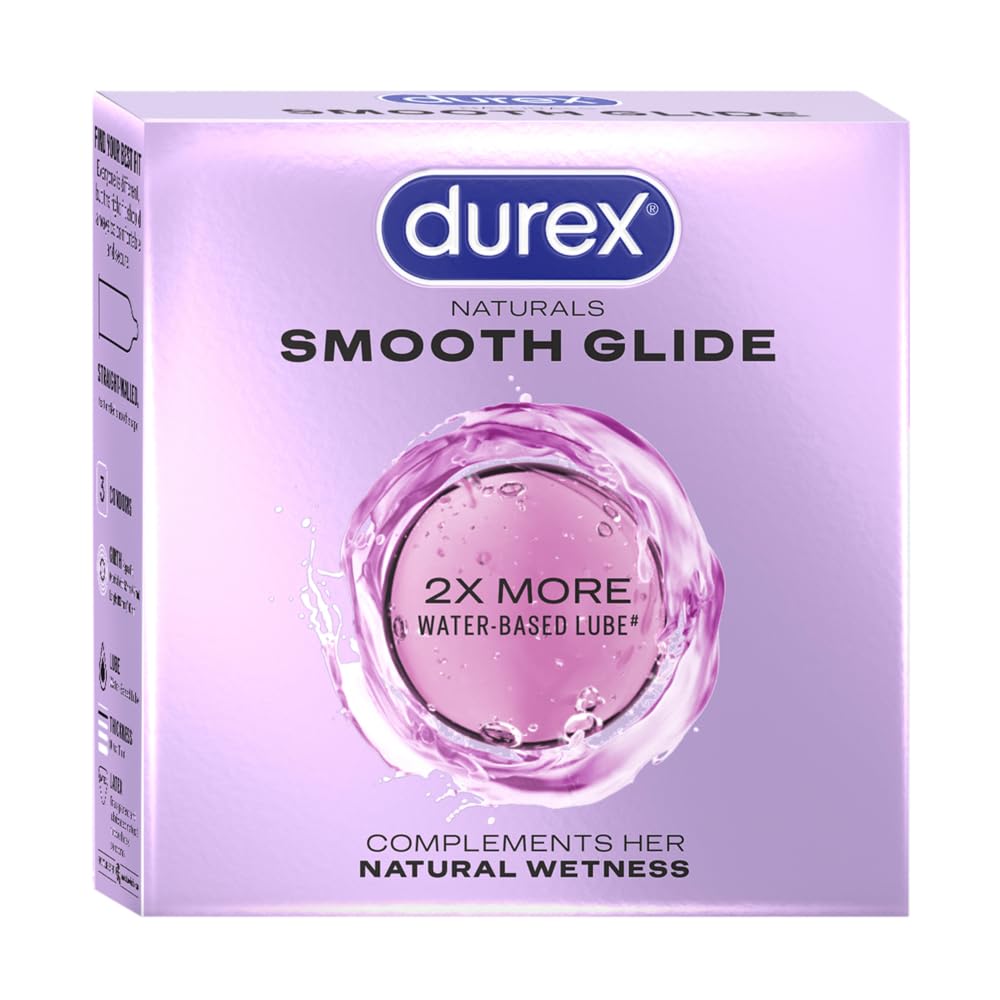 Durex Smooth Glide Condoms for Men - 3 Count | with 2X Water-Based Lubricant | Ultra Thin