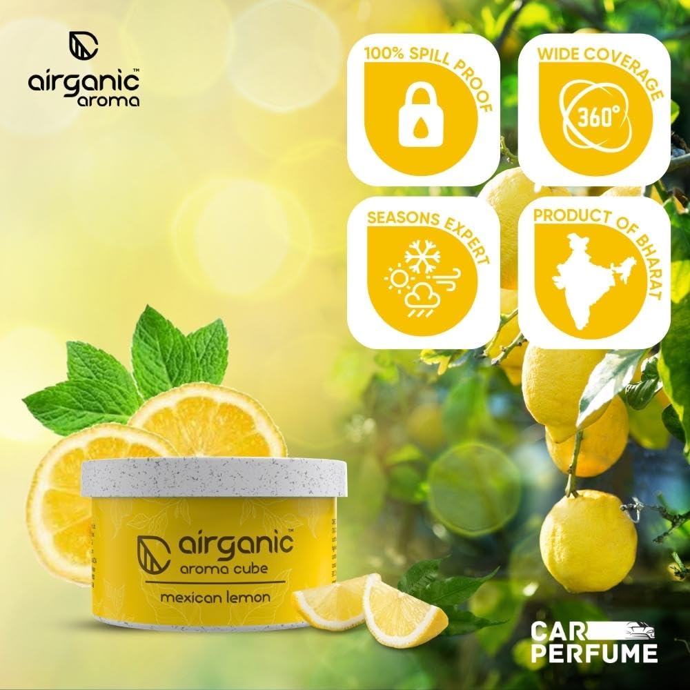 Airganic Aroma Cube -Mexican Lemon fiber Air Freshener |Organic Leakproof Car Perfume- 40g -Refreshing fragrance for Home, Office and Car Interior -Freshen'up y