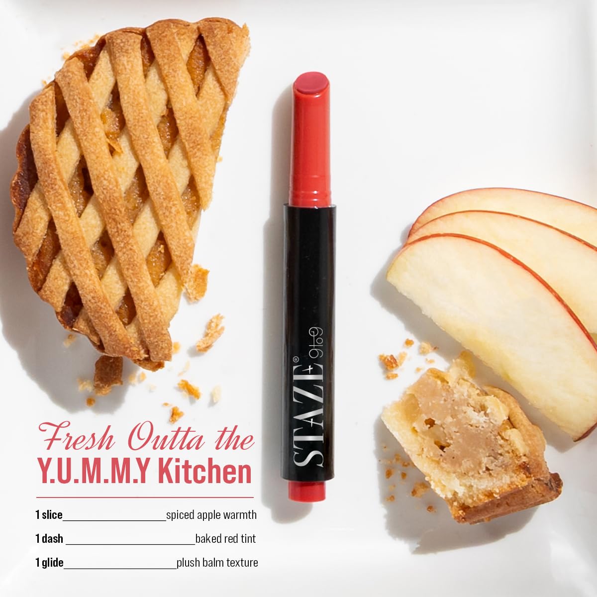 Staze Y.U.M.M.Y Lip Gloss Balm | 3-in-1 Gloss + Tint + Balm | High-Shine Glossy Finish | With SPF 15 | Non-sticky Formula with Hyaluronic Acid & Shea Butter | 03 Apple Pie | 2g