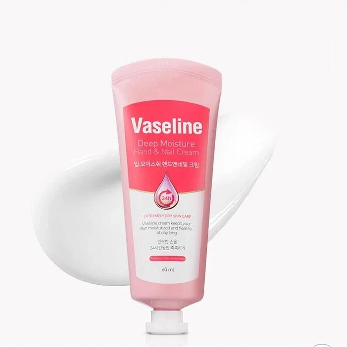 Vaseline 24H Deep Moisture Hand & Nail Cream Made in Korea – Intensive Hydration for Extremely Dry Skin – 60ml Tube
