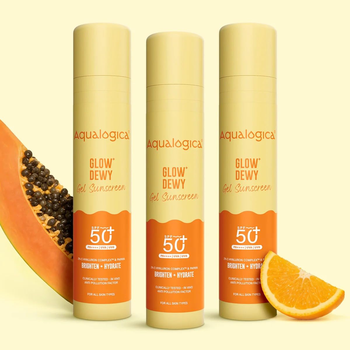 Aqualogica Glow+ Dewy Gel Sunscreen - 50 g x 3 | SPF 50+ PA++++ | In-Vivo Tested | New-age Filters | 12-Hour* Sun Protection | Tan Protection | For Bright & Hyd