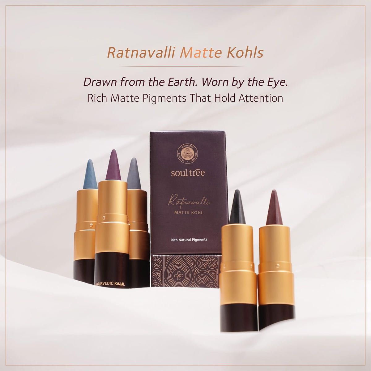 SoulTree Ayurvedic Kajal | Pure Black | Surma Smoke — Abyssal Black Onyx | Enriched with 100% Organic Ghee, Almond Oil & Camphor | Soothe, Cool & Nourish Eyes |