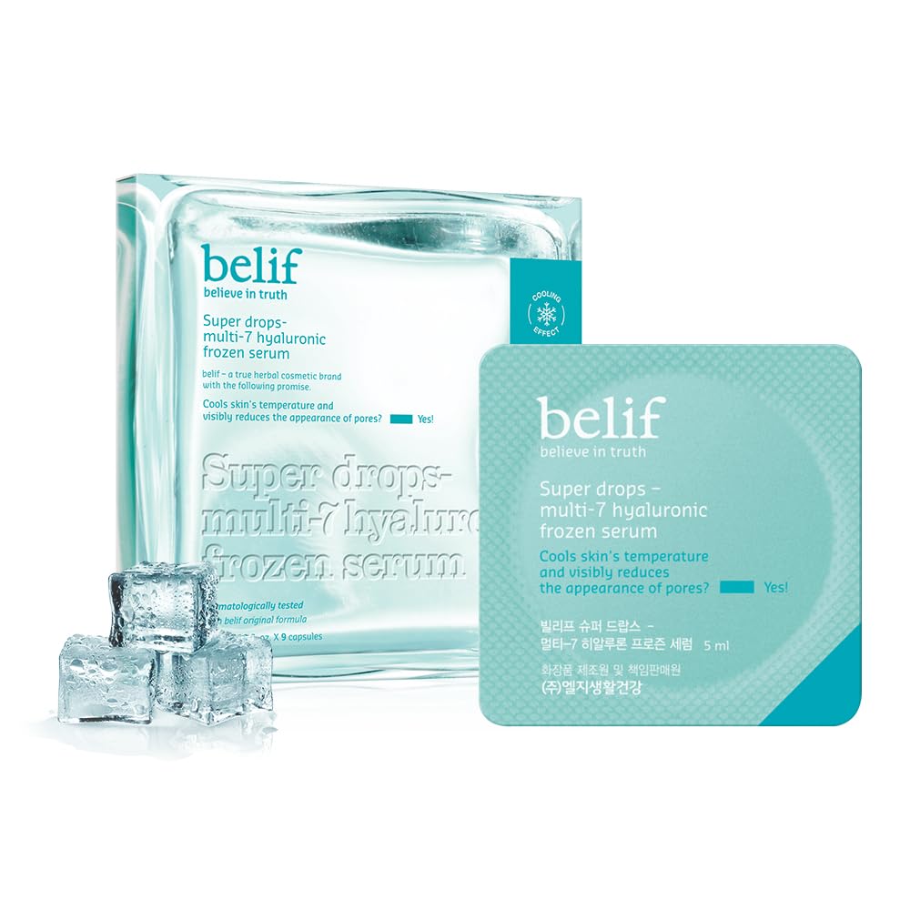 Belif Super Drops Multi-7 Hyaluronic Frozen Serum - Hydrating, Soothing, Depuffing Serum with Peptides & Caffeine, Enhances Skin Elasticity, Korean Skincare, 5m