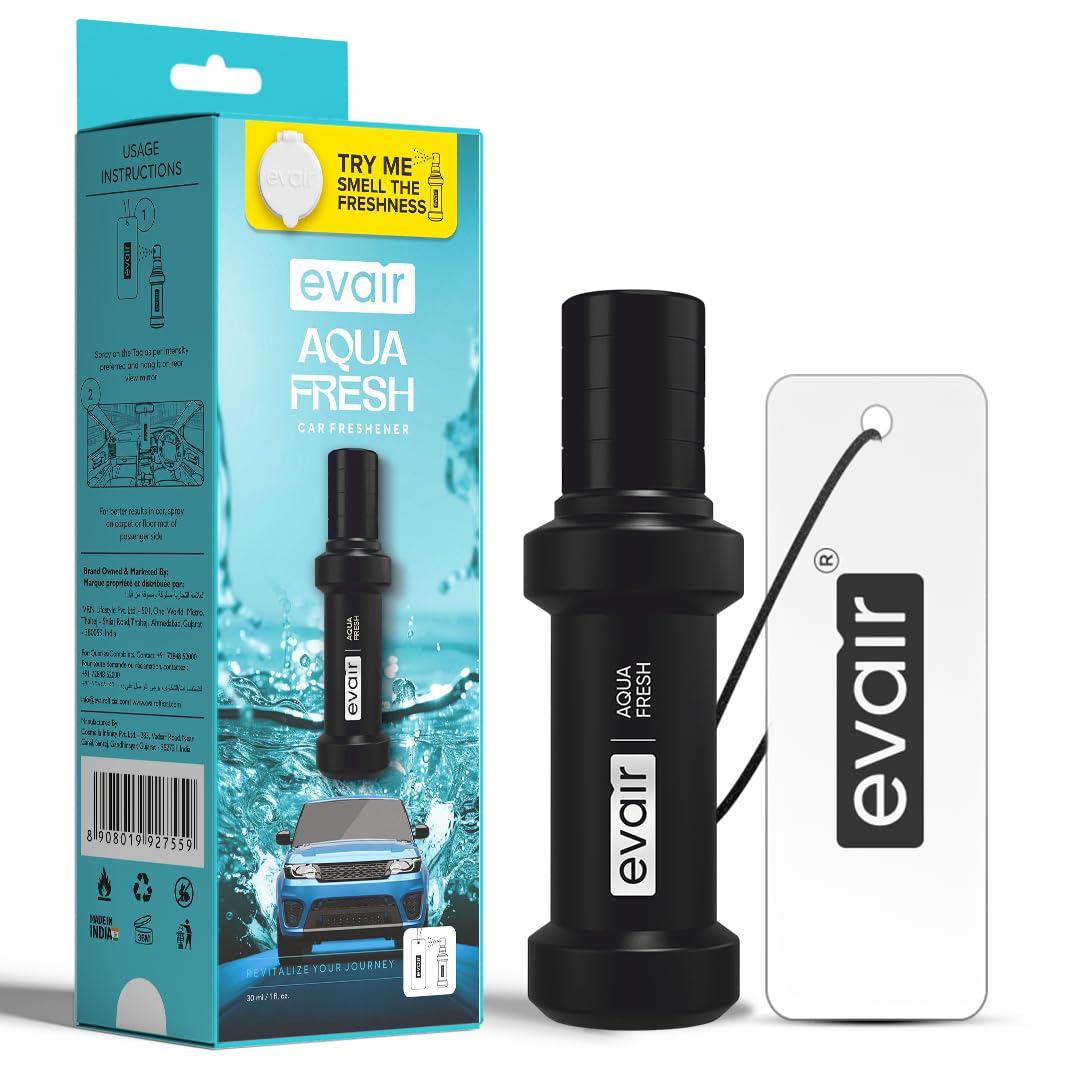 Evair Aqua Fresh Car Perfume Spray | Premium Car Air Freshener & Fragrance Spray with Diffuser Tag | Long Lasting Fresh Aqua Scent | Luxury Car Perfume for Car
