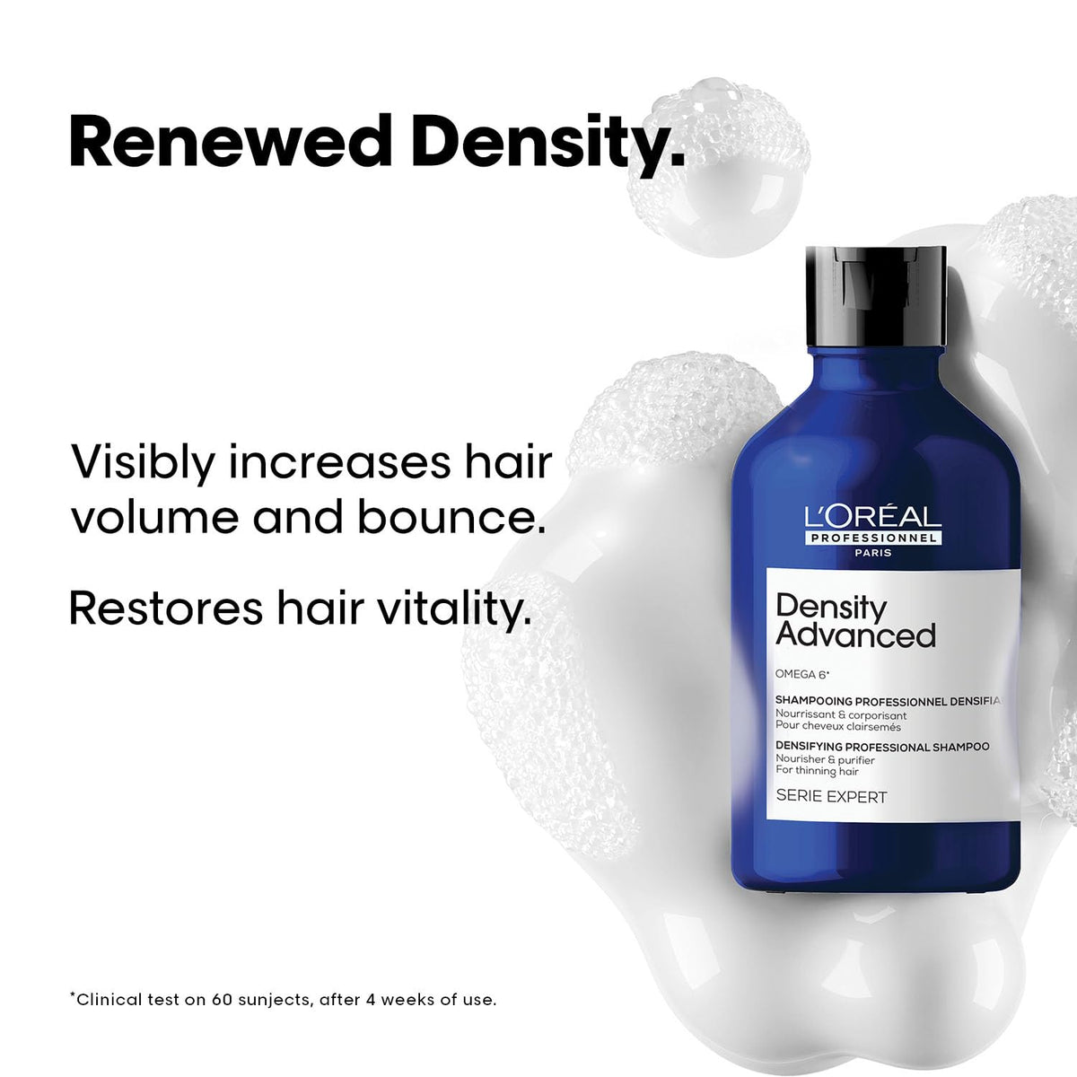 L'Oréal Professionnel Density Advanced Shampoo for Thinning Hair 300ml | Visibly Increases Volume & Bounce With Omega 6 | Restore Vitality | For Men & Women 300
