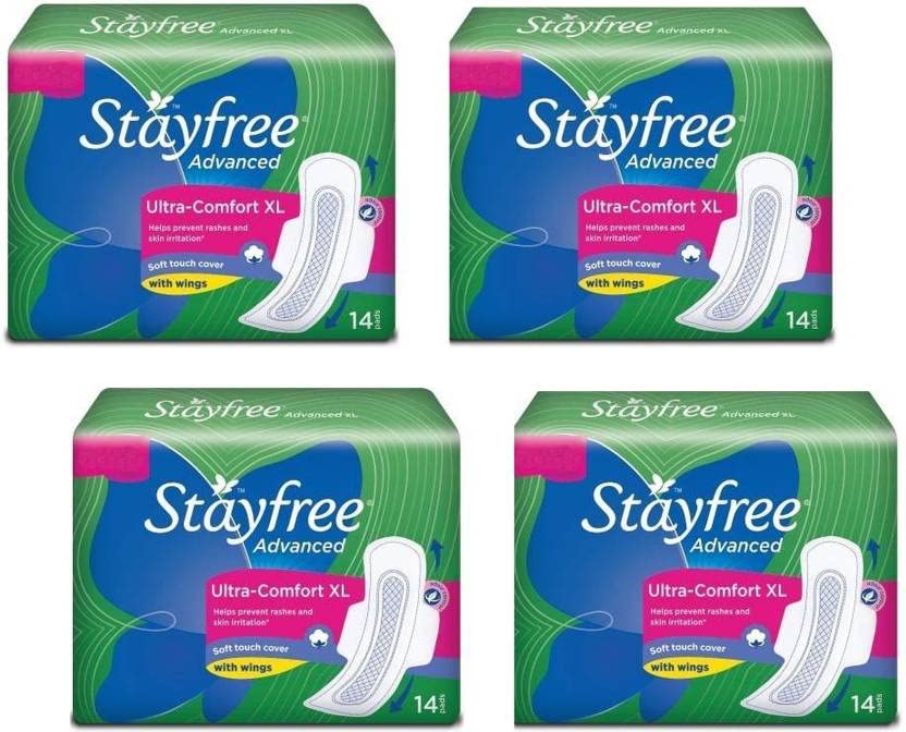 STAYFREE best Advanced XL Ultra Comfort Sanitary napkins with Wings (14+14+14+14 Count) Sanitary Pad (Pack of 4) Sanitary Pad (Pack of 56)