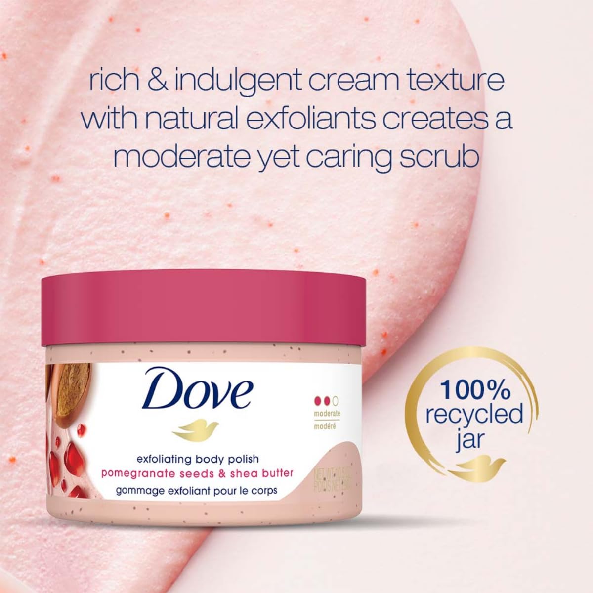 Dove Body Polish Exfoliating Scrub, Moisturizing Shea Butter and Pomegranate Seeds | Nourishes & Conditions Soft Skin | Sulphate Free, 298gm. 298 g (Pack of 1)