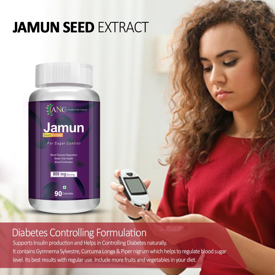 ANC Natural Insulux For Boost Energy,Endocrine Health & Diabetes Control (90 Capsules) With Jamun Seed Extract For Sugar control (90 Capsules)