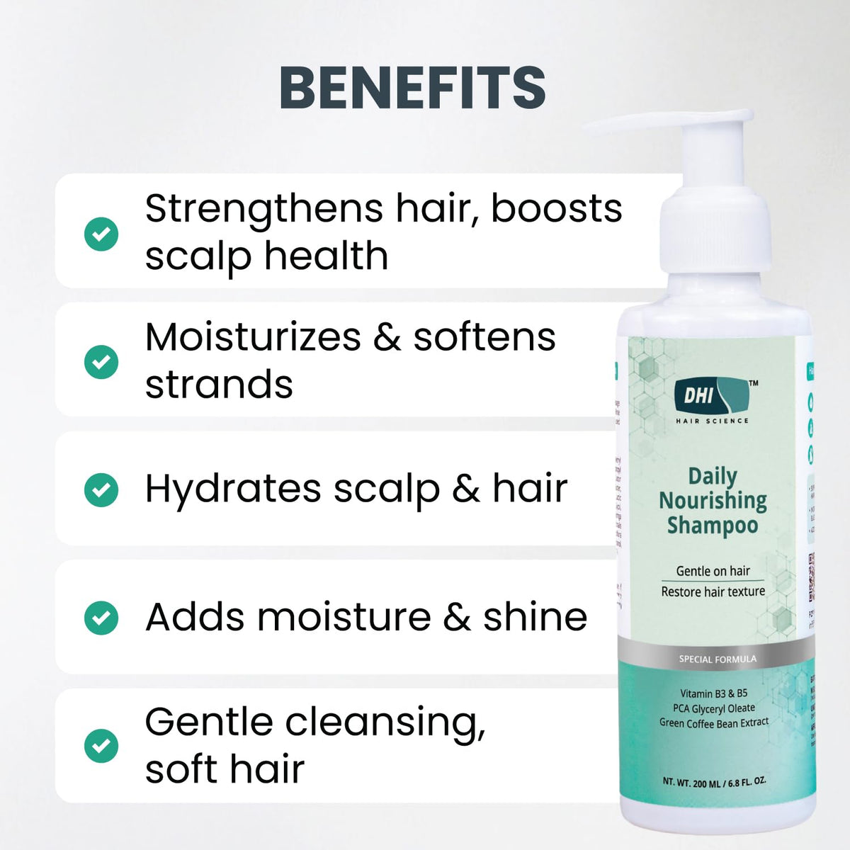 DHI Daily Nourishing Shampoo with Vitamin B3 & B5 | Improves Hair Texture, Protects | Dermatologically Tested | For All Hair Types | Paraben & Sulphate Free for