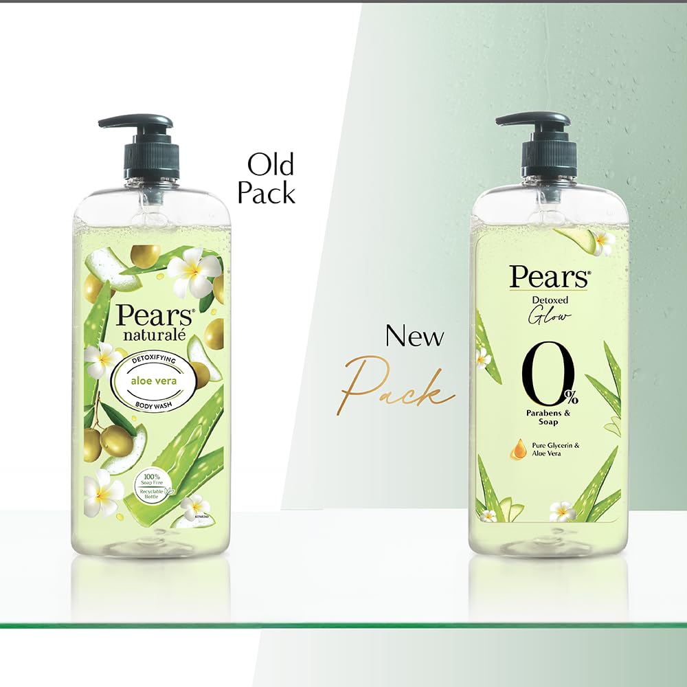 Pears 98% Pure Glycerin Detoxed Glow Body Wash with Aloe Vera and 0% Parabens & Soap for a Detoxed Glow, 750ml