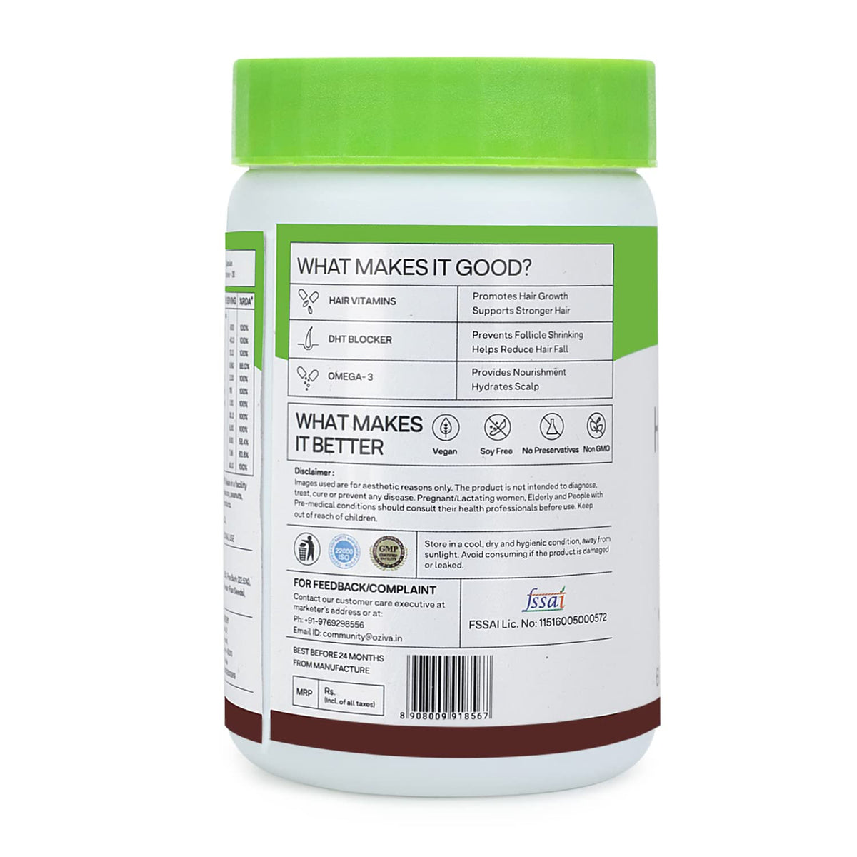 OZiva Hair Vitamins +Plant Based Biotin Powder for Hairfall, Combo Pack