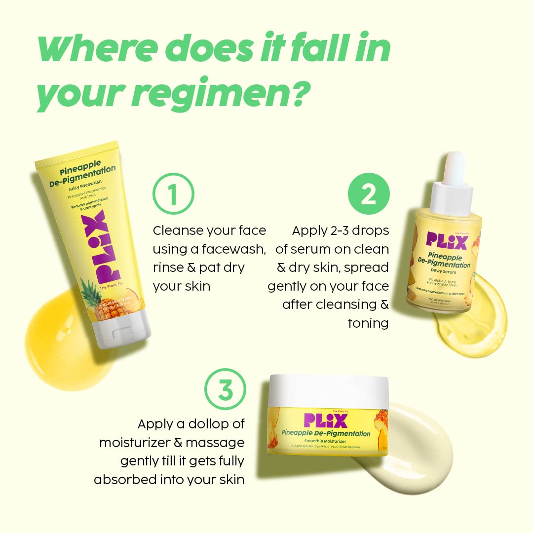 The Plant Fix Plix 2% Alpha Arbutin Pineapple De-Pigmentation Dewy Face Serum for Pigmentation & Dark Spots Removal for Unisex with 10% Niacinamide, 5% PHA for All Skin, 30ml (Pack of 1)