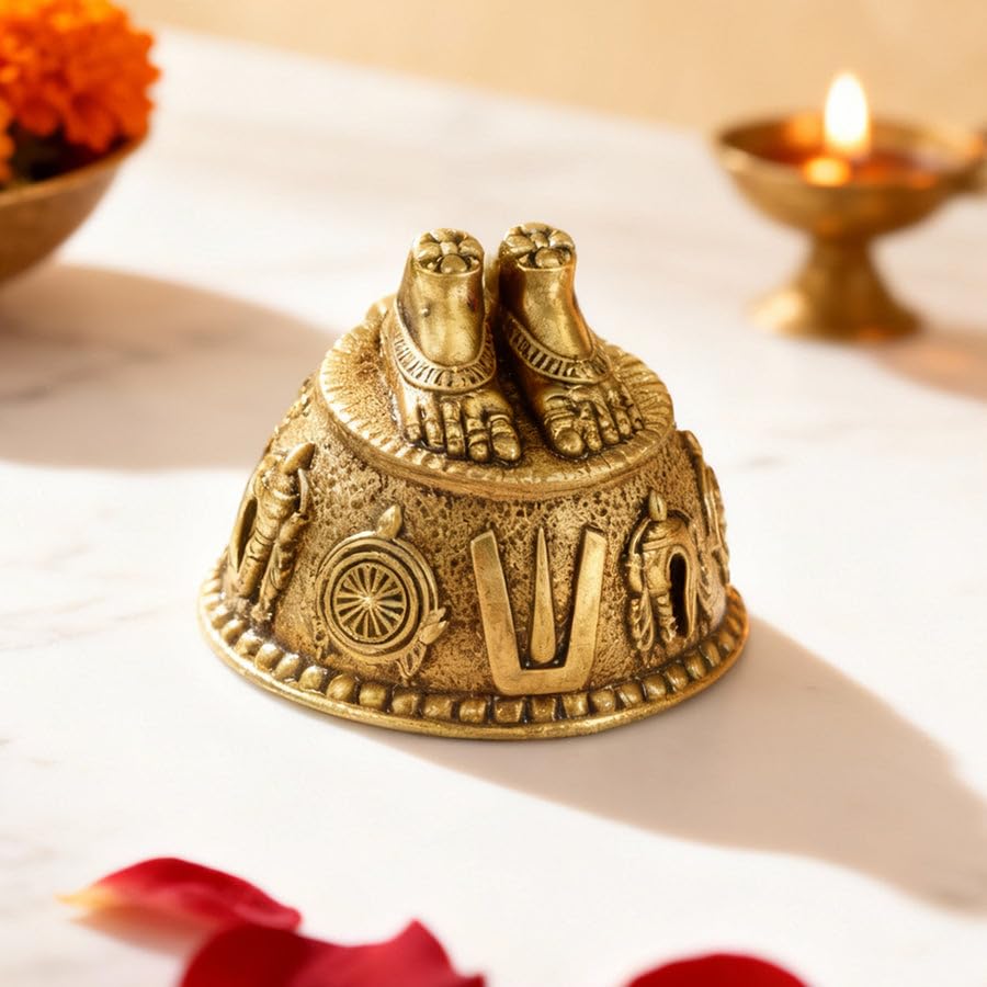 Astroyogi Brass Laxmi Charan Paduka Decorative Showpiece, Religious Spiritual Idol for Puja Room, Gold